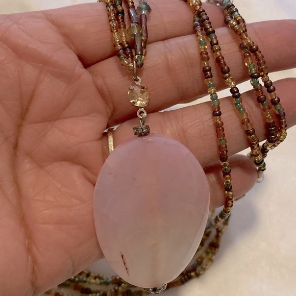 Handmade Pink Beaded Long Necklace 16” - Picture 5 of 8